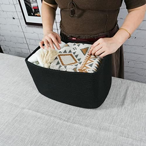 XUANGUO Woven Cotton Rope Storage Baskets 15x10x9.3" 3 Pack Black - Image 3