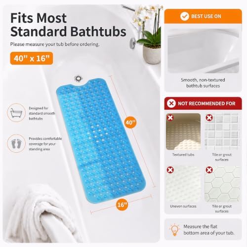 Yimobra Non Slip Bath Mat for Tub 40x16, Extra Long Bath Tub Mat - Image 2