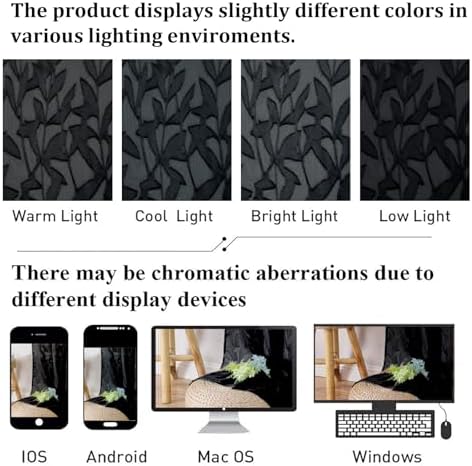 Lecloud Leia Black Sheer Curtains 72 Inches Long 2 Panels, Jacquard Leaf - Image 2