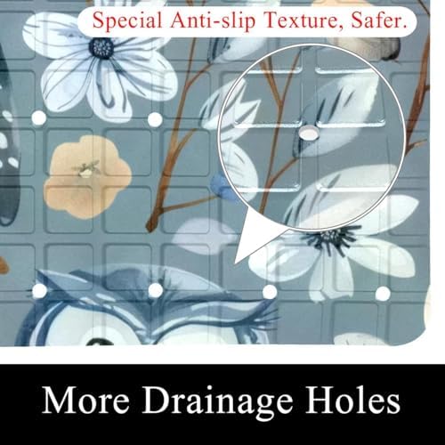 Shower Mat Non Slip 26.8 x 15.1 Inches, Owls Florals Bathtub Mat Shower Stall - Image 2