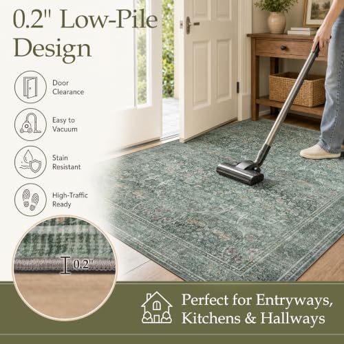 JOLLYVOGUE Entryway Rug, 2x3 Washable Vintage Floral Rug, Moss Green - Image 6