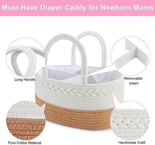 ABenkle Diaper Caddy Organizer, Boho Rustic Cotton Rope Nursery Baby Basket - Image 4