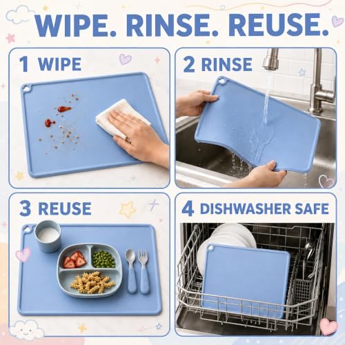 Silicone Placemats for Kids, 3 Pack Toddler Table Mats - Image 5