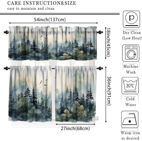 Forest Kitchen Valance Curtain, Watercolor Style Nature Mountain Woodland Green - Image 5