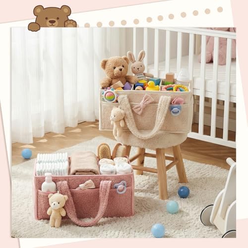 Shinylin 2 Pack Plush Diaper Caddy Organizer, Powder Pink and Ivory - Image 5