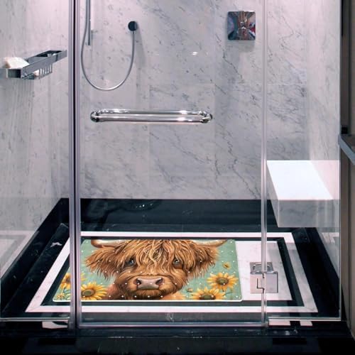 Shower Mat Non Slip 26.8 x 15.1 Inches, Highland Cow Sunflower Bathtub Mat - Image 6