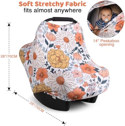 Rquite 4-in-1 Baby Car Seat Canopy, Stretchy Nursing Breastfeeding Cover - Image 2