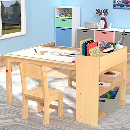 GDLF Kids Art Table Set with 2 Chairs, Solid Wood Legs, 150 lb Per Chair - Image 2