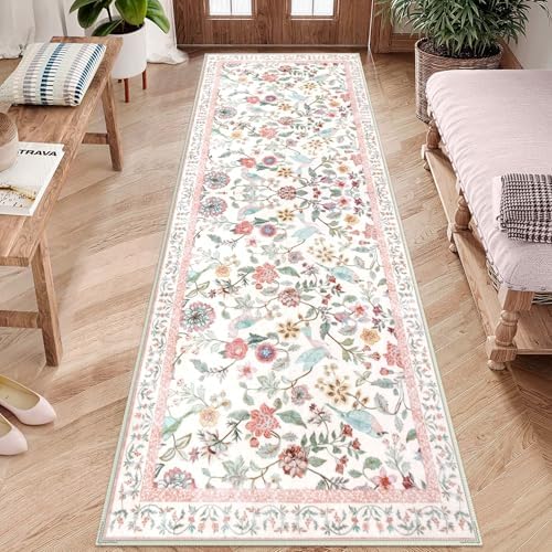 Rugalia Floral Washable Runner Rug, 2.6x8 Pink Rug Runners - Image 6