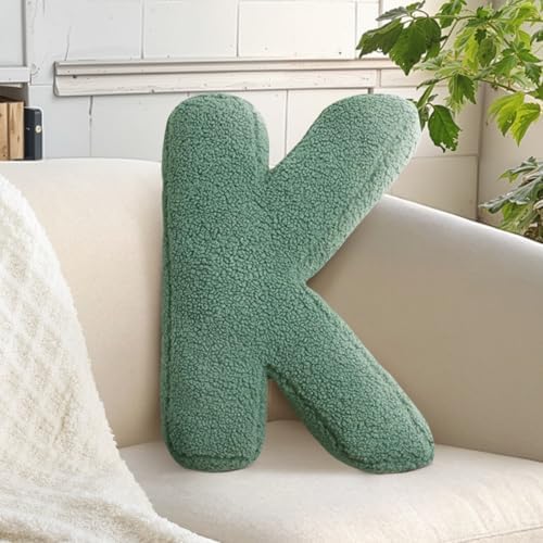 Green Letter K Pillow Cute Decorative Alphabet Initial Throw Pillow by huraty
