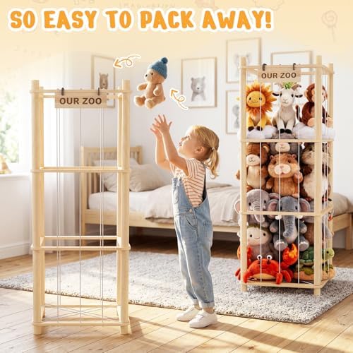 Woodure Stuffed Animal Storage & Organizer, Wooden Cute Zoo Toy Holder - Image 5