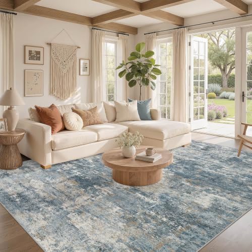 Nakagishi 8x10 Area Rugs Living Room: Washable Abstract Large Neutral Soft Rug - Image 2