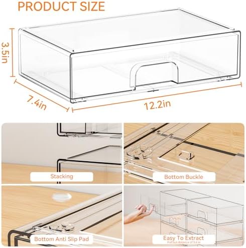 2 Pack Acrylic Drawer Organizer, 12.2''W Clear Stackable Storage Drawers - Image 3