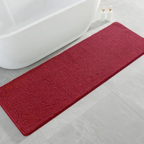 Polyester Bathroom Runner Rug 24"x72" Red, Soft Shaggy Bath Mat by Kildoss