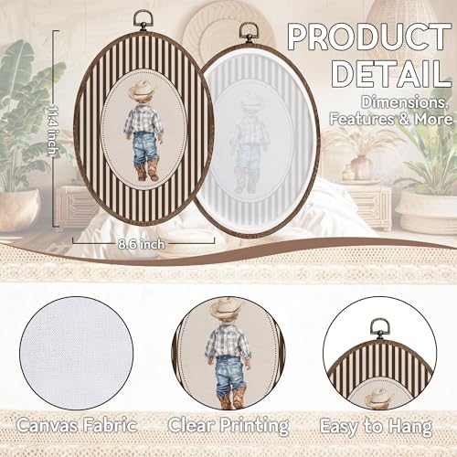 FLAWAFLOMA Western Cowboy Oval Wall Art Decor, Kids Room Canvas Wall Art Framed - Image 6