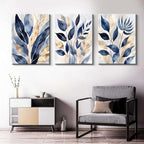Blue Botanical Wall Art Abstract Leaf Canvas Prints Decor Modern Plant Wall Art - Image 6