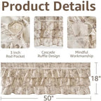 jinchan Ruffled Floral Valance Curtain 18 Inch 1 Panel Taupe on Beige - Image 5