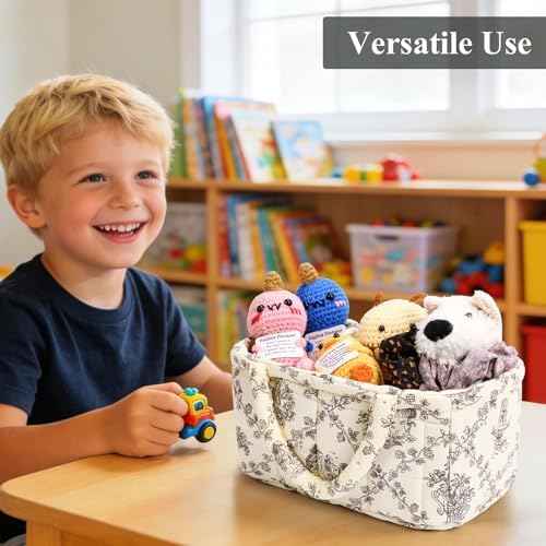 Small Storage Basket Organizer, Mini Fabric Floral Storage Baskets - Image 2