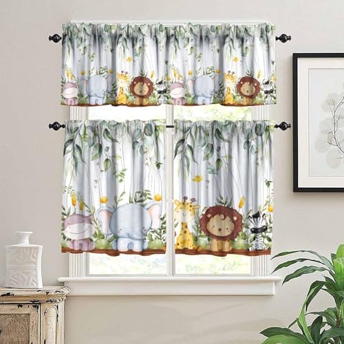 Forest Animal Valance Curtains, Watercolor Wild Animal Bear Fox Deer Kids - Image 3