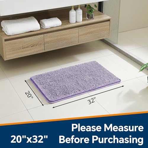 Chenille Bathroom Rug 20"x32" Lavender, Non-Slip Plush Bath Mat - Image 2