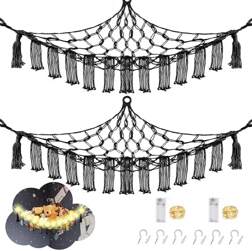 CERETIA Stuffed Animal Hammock Corner Plushie Net Storage, 2 Packs Black by CERETIA