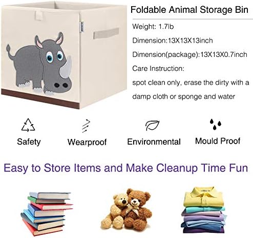 13 Inch Animal Cube Storage Bins, Foldable Fabric Kids Toy Box & Toy Chest - Image 3