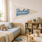 Custom Hand Embroidered Pennant Flag Personalized Baby Name Canvas Banner - Image 6