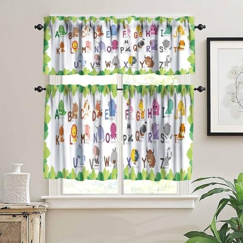 ABC Alphabet Curtains Valance, Cartoon Colorful Animals School Education - Image 3