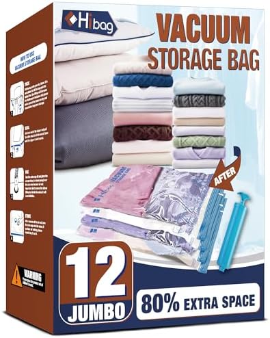 12 Jumbo Vacuum Storage Bags for Bedding, Vacuum Seal Bags for Clothing by HIBAG