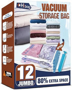 12 Jumbo Vacuum Storage Bags for Bedding, Vacuum Seal Bags for Clothing by HIBAG