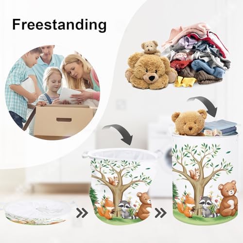 Forest Animals Laundry Hamper Woodland Tree Large Storage Basket Parents - Image 3