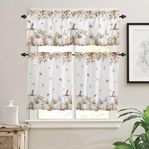 Vandarllin Fall Floral Leaves Kitchen Curtains and Valances Set, Thanksgiving - Image 3