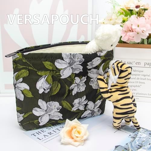 Flat Makeup Bag for Women, Zipper Cosmetic Pouch Purse, Brocade Floral Black - Image 5