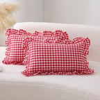2 Pack Red Gingham Lumbar Throw Pillow Shams 12''x20'' by KMASANIJI