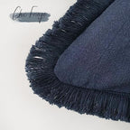 Foindtower Boho Linen Fringe Lumbar Throw Pillow Covers 12×24 Navy Blue - Image 3