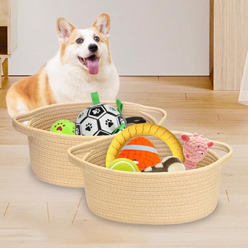 ABenkle Small Basket with Handles, Boho Decorative Rope Woven Dog Cat Toy - Image 3
