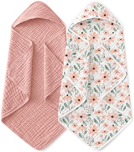 Yoofoss Hooded Baby Bath Towels 2 Pack 100% Muslin Organic Cotton by YOOFOSS