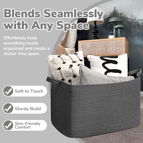Goodpick 85L Large Woven Rope Blanket Basket, Dark Gray - Image 5