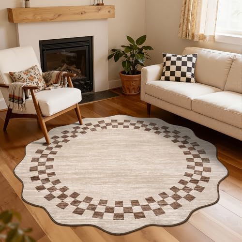 GarveeHome Scalloped Round Rug 4ft Non Slip Modern Solid Color Circle Rugs by GarveeHome