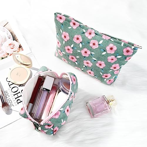 SOIDRAM 2 Pieces Sakura Makeup Bag Large Cosmetic Bag Capacity Canvas Mix - Image 4