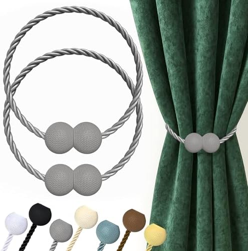Hion Magnetic Curtain Tiebacks Grey 2pcs, Curtain Holdbacks Hooks Holders by Hion