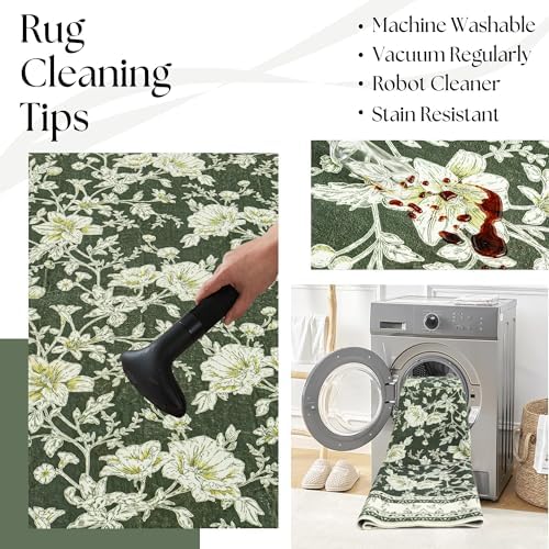Oriental Dark Green Area Rugs 9x12 Washable Extra Large Carpet - Image 4