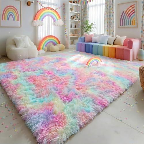 Amdrebio Rainbow Unicorn Large Area Rug 9x12 by Amdrebio