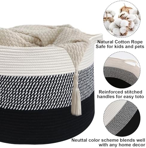 115L Extra Large Blanket Basket, Woven Laundry Basket-Mixed Black - Image 3