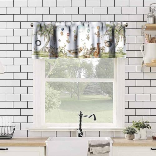 Forest Animals Valance Curtains Watercolor Bear Fox Rabbit Tree Branch Print - Image 4