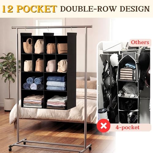 4 Tier Hanging Closet Organizer, 12 Compartments Dual Row Storage - Image 4