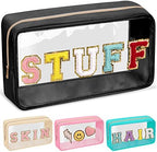 Chenille Letter Clear Makeup Bags Stuff Pouch, Preppy Patch Makeup Bag by izuzta