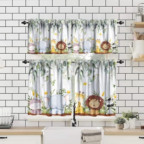 Forest Animal Valance Curtains, Watercolor Wild Animal Bear Fox Deer Kids - Image 4