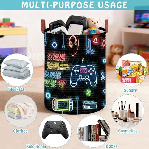 Gaming Laundry Basket, Large Neon Color Nursery Hamper, Gamer Room Decor - Image 6
