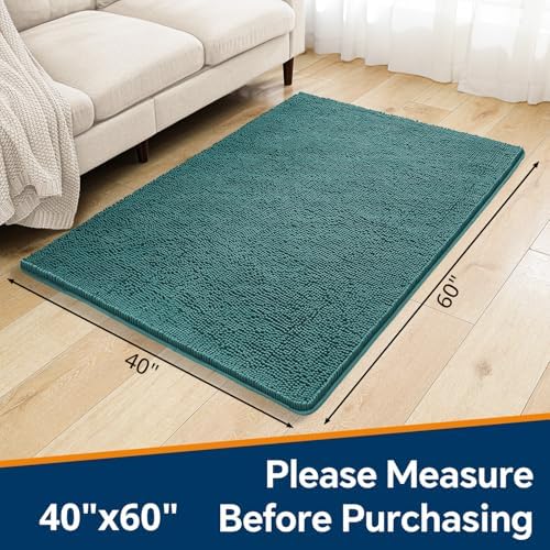 Chenille Bathroom Rug 40"x60" Teal, Large Plush Bath Mat - Image 2